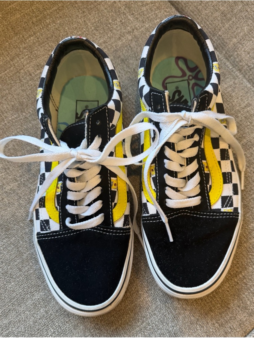 Vans old Skool X Checkerboard Low Top Sneakers with Yellow Stripe - Picture 6 of 7
